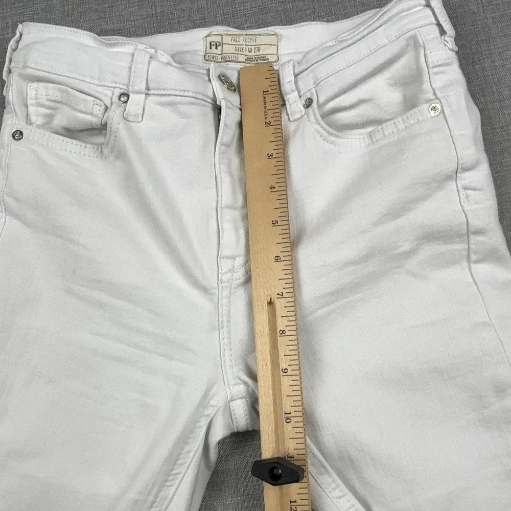 Free People Jeans Womens W 27R White Mid Rise Skinny Distressed Ripped Denim